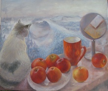 кошка и яблоки
